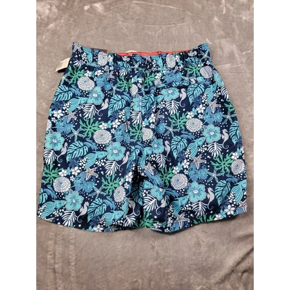 Nautica board shorts mesh lined swim trunks Large Blue Floral, seahorse, fish‎